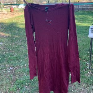 Burgundy cotton long sleeve dress